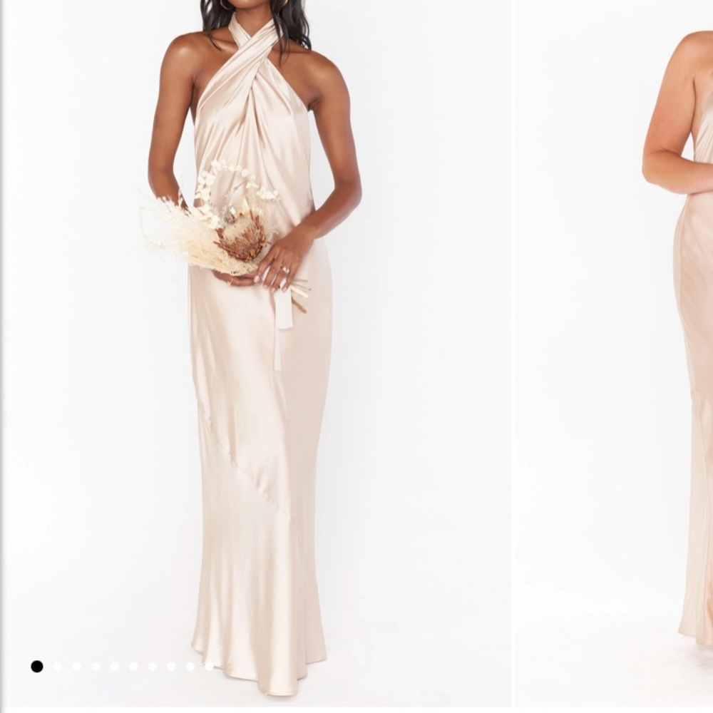 Jasmine Halter Maxi Dress ~ Champagne Luxe Satin